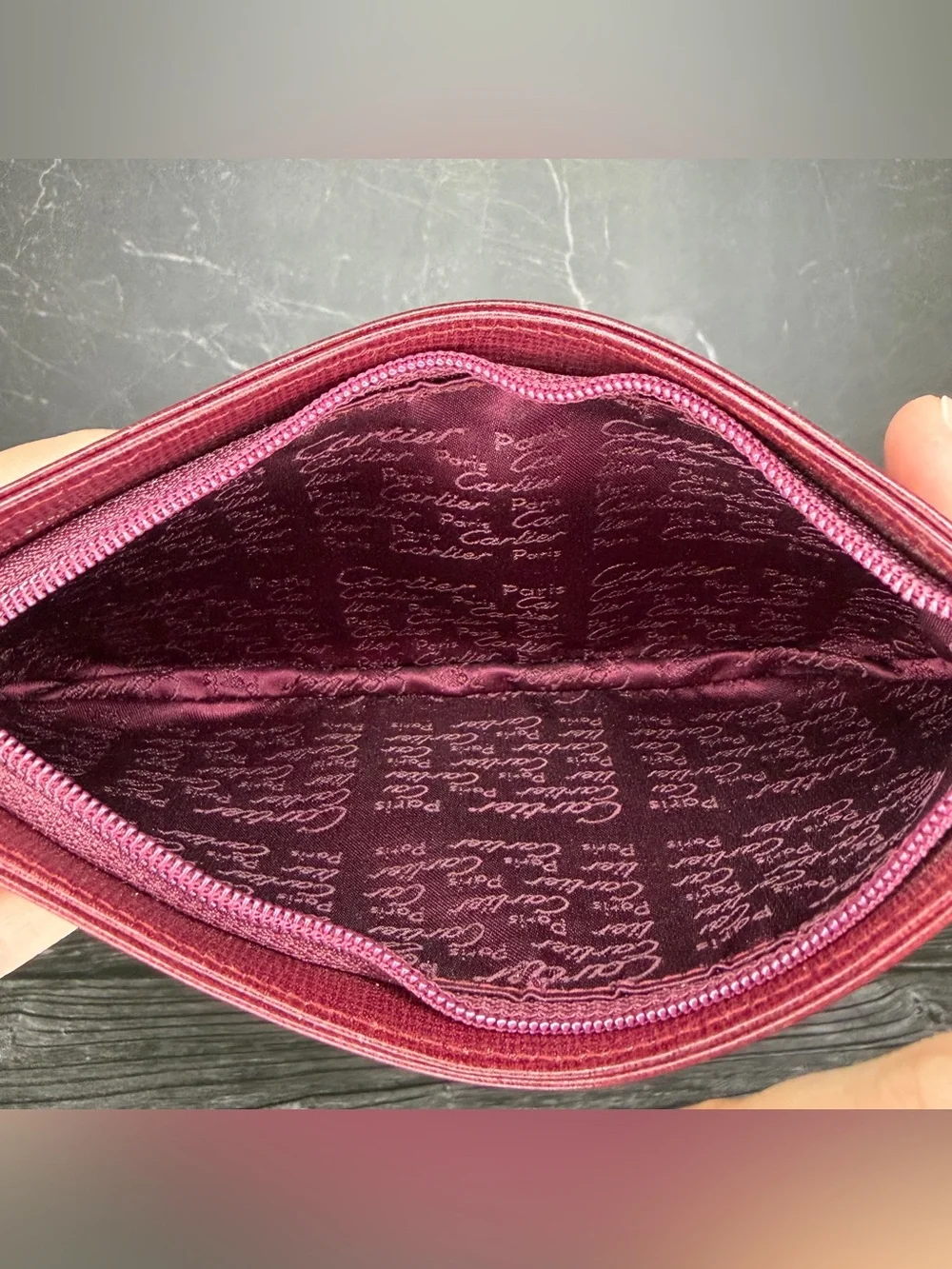 Cartier Bordeaux Leather Zip Pouch Must de Cartier Cosmetic Case Full Inclusion